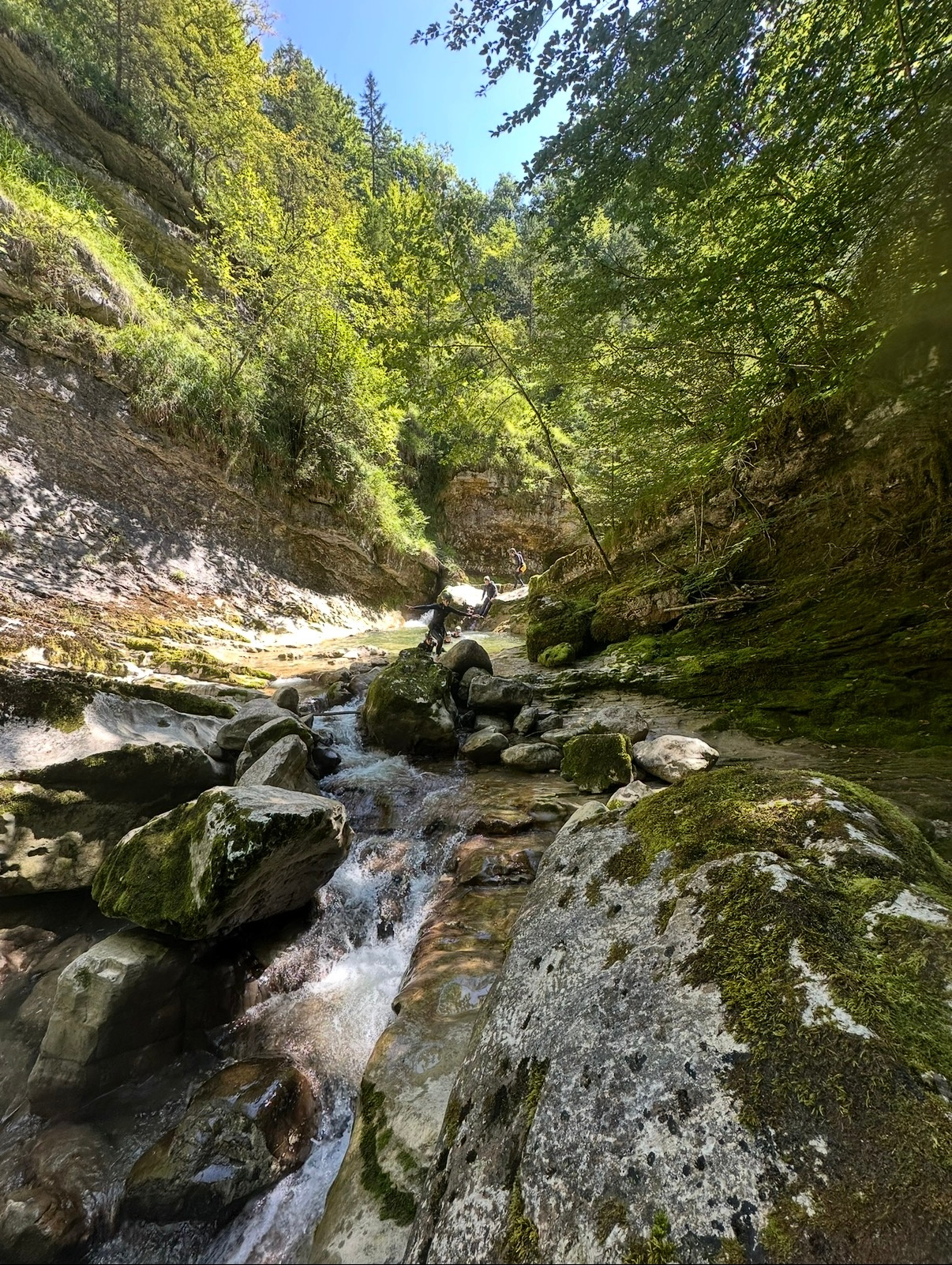 Cascade et vasque naturelle dans le canyon de Coiserette